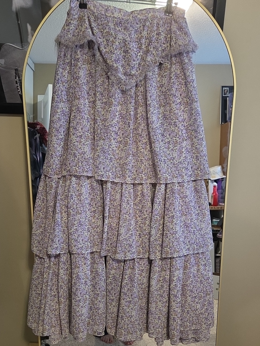 Rodarte Lavender and Cream Floral Silk Maxi Skirt